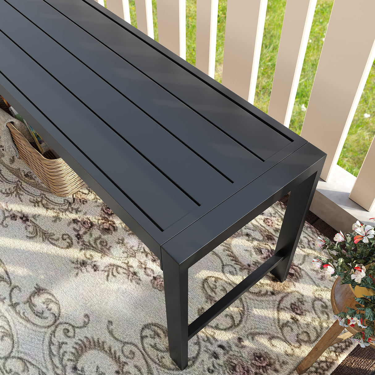 Vicllax 3-Piece Rectangular Metal Outdoor Dining Table and Bench Set