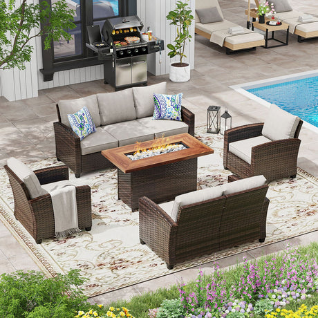 Vicllax Versatile Wicker Patio Set: 5 Pieces with Fire Table