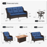 Vicllax Patio Wicker Oasis Lounge Set, 5 Seater with Fire table & Loveseat