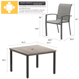 Vicllax 5 Pieces Outdoor Dining Set with 40" Square Table and Padded Stackable Chairs