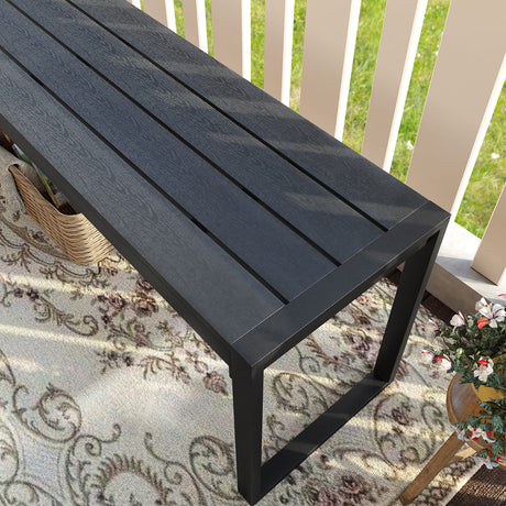 Vicllax Juego de comedor para patio al aire libre de 3 piezas con mesa de comedor curvada y banco