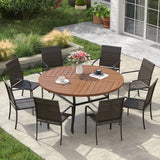 Vicllax 9 Pieces Outdoor Dining Set, 53" Round Table and 8 Metal  Stackable Armchairs