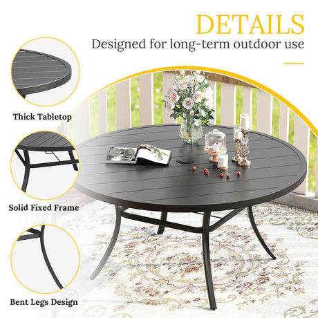 Vicllax 9/11 Pcs Outdoor Dining Set, 53"/ 60" Round Metal Table and Stackable Padded Chair