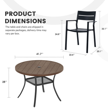 Vicllax Juego de comedor para exterior de 7 piezas con mesa redonda de metal de 48" y sillas con apoyabrazos