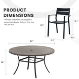 Vicllax Juego de comedor para exterior de 7 piezas con mesa redonda de metal de 48" y sillas con apoyabrazos