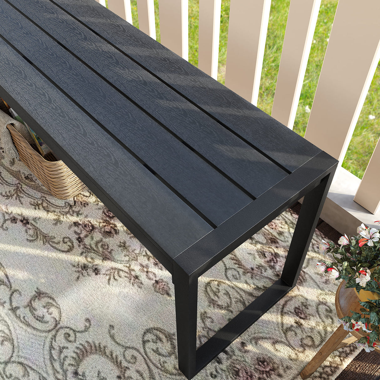 Vicllax 3-Piece Rectangular Metal Outdoor Dining Table and Bench Set