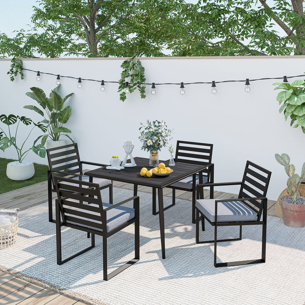 outdoor dining, al fresco dining, outdoor dinner set patio furniture set outdoor dining chair with cushion and dining table with umbrella hole for 4 6
