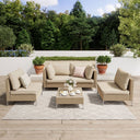 Vicllax 5/7 PCS Wicker Outdoor Conversation Set Patio Sectional Sofas with Glass Coffee Table