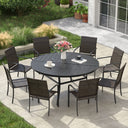 Vicllax 9 Pieces Outdoor Dining Set, 53" Round Table and 8 Metal  Stackable Armchairs