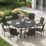 Vicllax 9 Pieces Outdoor Dining Set, 53" Round Table and 8 Metal  Stackable Armchairs