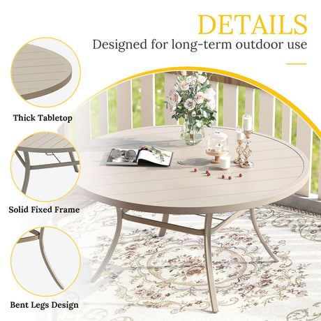 Vicllax Mesa de comedor redonda de metal para exterior de 54" para 6 y 8 personas