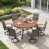 VICLLAX 7-pcs Outdoor Dining Set, 50” Round Metal Table with Umbrella Hole & 6 Swivel Textilene Chairs