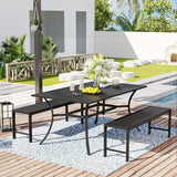 Vicllax 3 Pieces Outdoor Patio Dining Set, Curved Dining Table and Benches