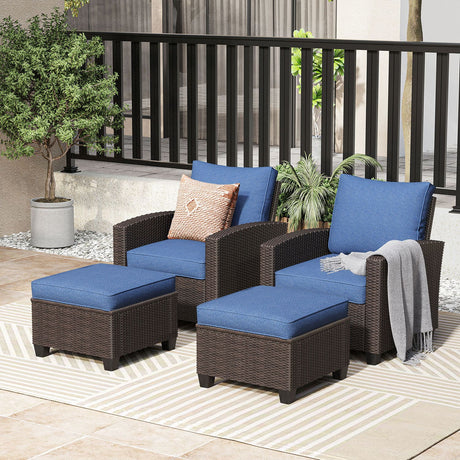 Vicllax 3/5 Pcs Patio Sofa Set, Wicker Outdoor Conversation Set with Sofa Chairs and Ottomans