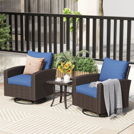 Vicllax 3/5 Pcs Patio Sofa Set, Wicker Outdoor Conversation Set with Sofa Chairs and Ottomans