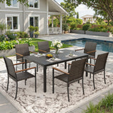 Vicllax 7 Pieces Outdoor Dining Set, Patio Rectangular Metal Table and  6 Stackable  Armchairs