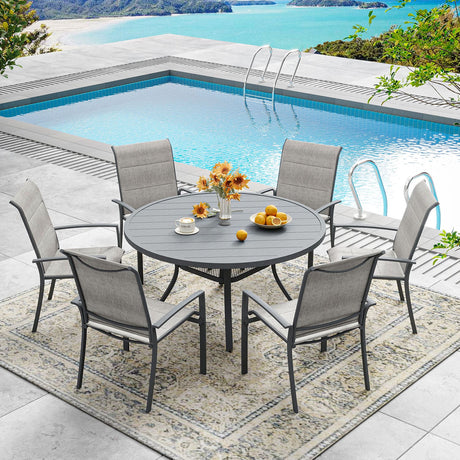 Vicllax 5/7/9 Pcs Outdoor Dining Set, Round Metal Table and Stackable Padded Chair
