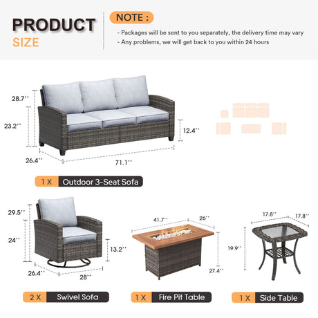 VICLLAX Versatile Wicker Patio Set: 5 Seater with Fire Table/Ottoman