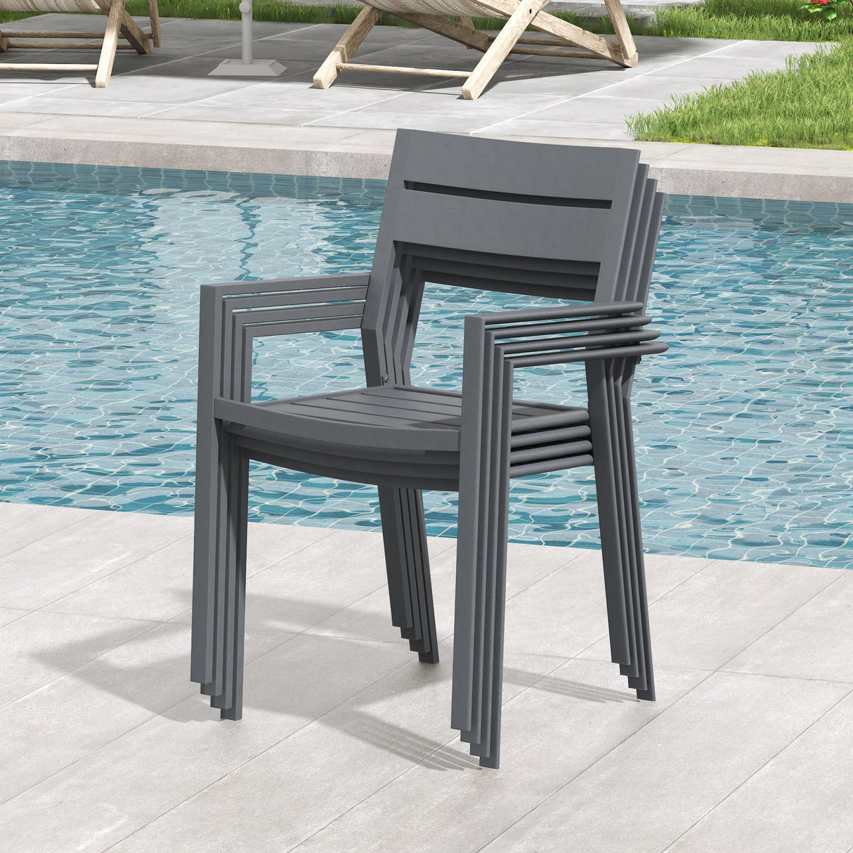 VICLLAX Patio 7 Pieces Outdoor Dining Set, 63" Rectangular Metal Dining Table and 6 Stackable Chairs for Lawn