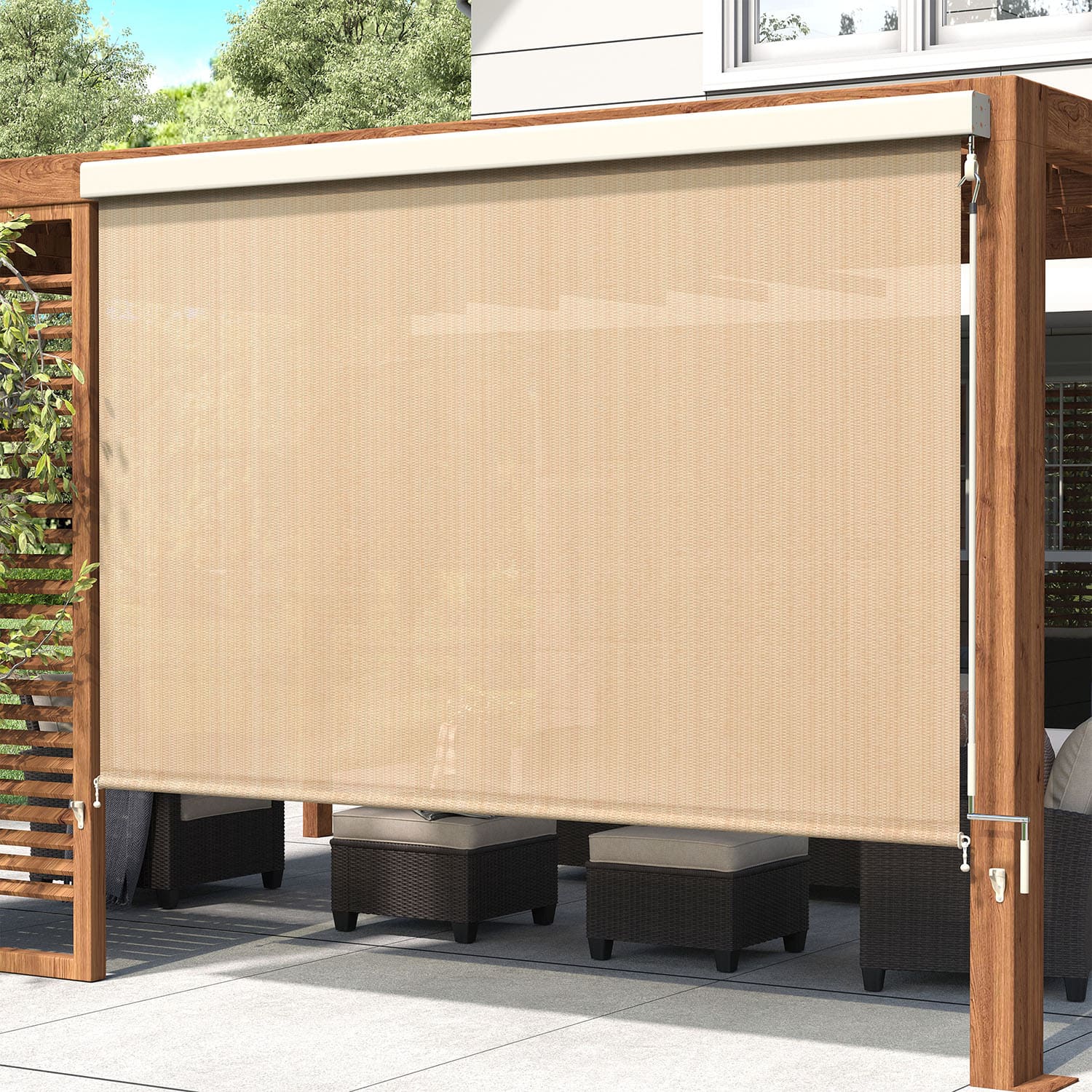 Vicllax Roller Shade, Patio Cordless Sun Blocking Roller Shade with Aluminum Valance