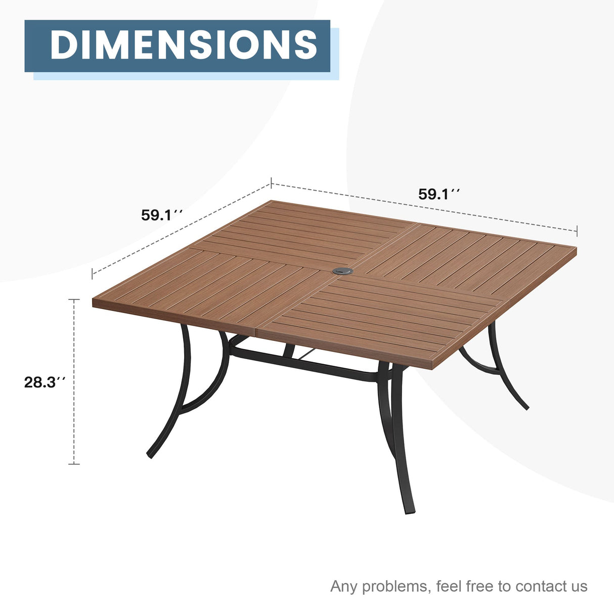 Vicllax 59" Square Patio Dining Table for 8, Outdoor Large Metal Table