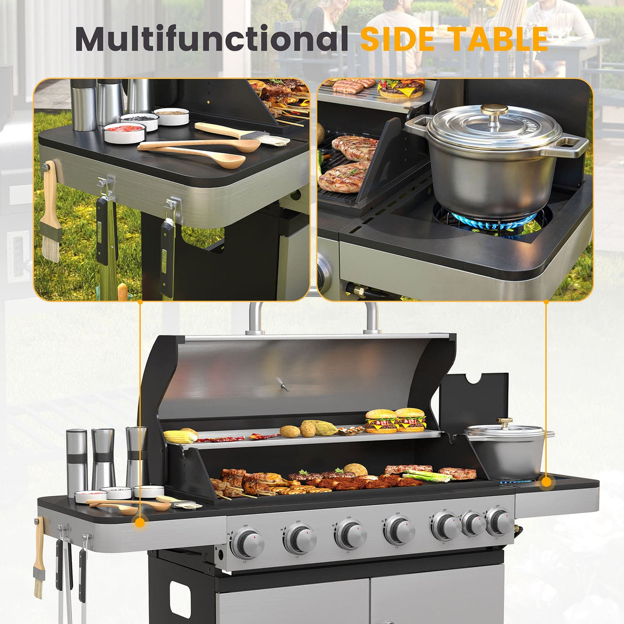 Vicllax BBQ Propane Gas Grill, Freestanding Grill Cart with Wheels