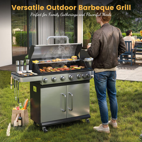 Vicllax BBQ Propane Gas Grill, Freestanding Grill Cart with Wheels