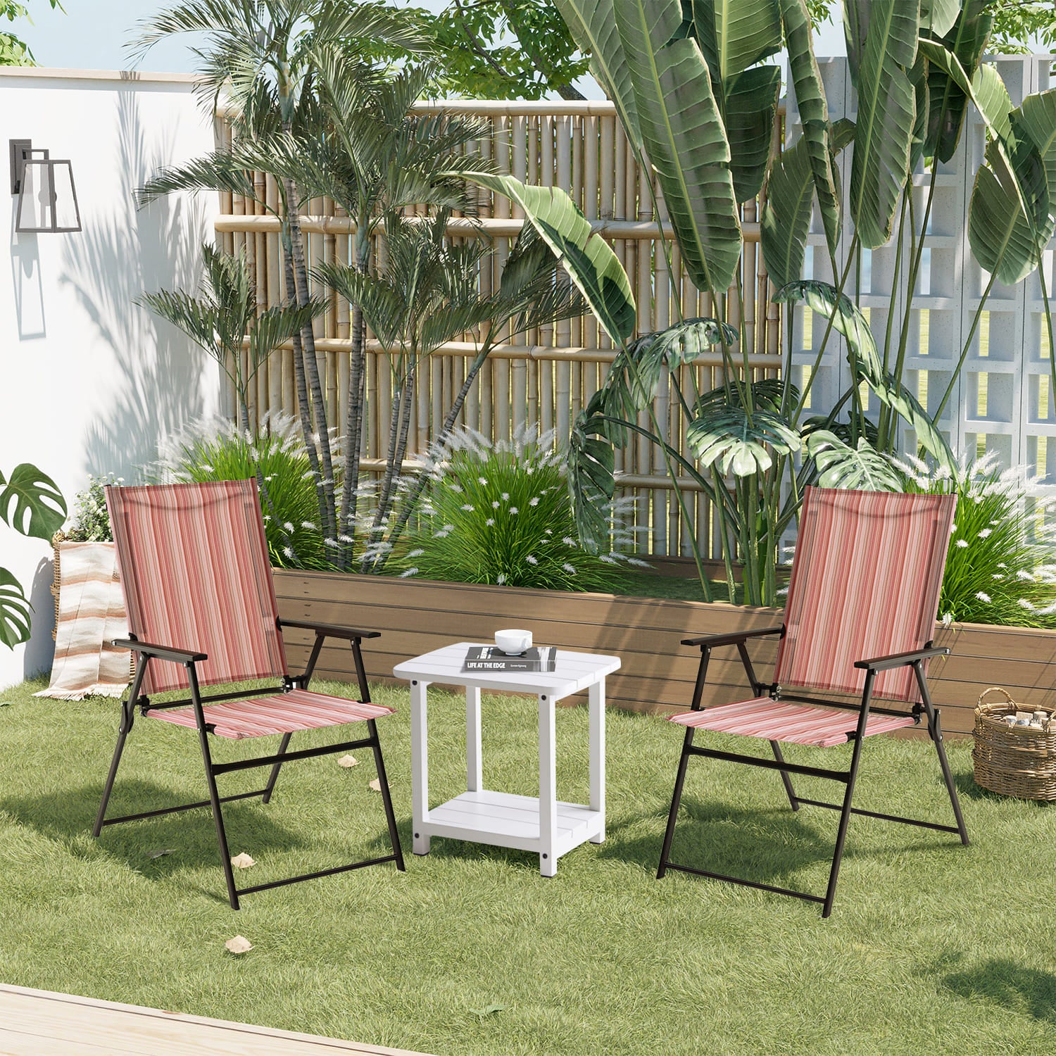 Vicllax Juego de sillas de patio de 3 piezas, sillas plegables para exterior y mesa auxiliar rectangular 