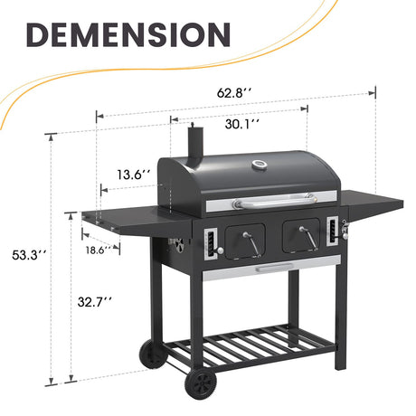 Vicllax Large Charcoal BBQ Grill with Side Tables Barbecue Smoker