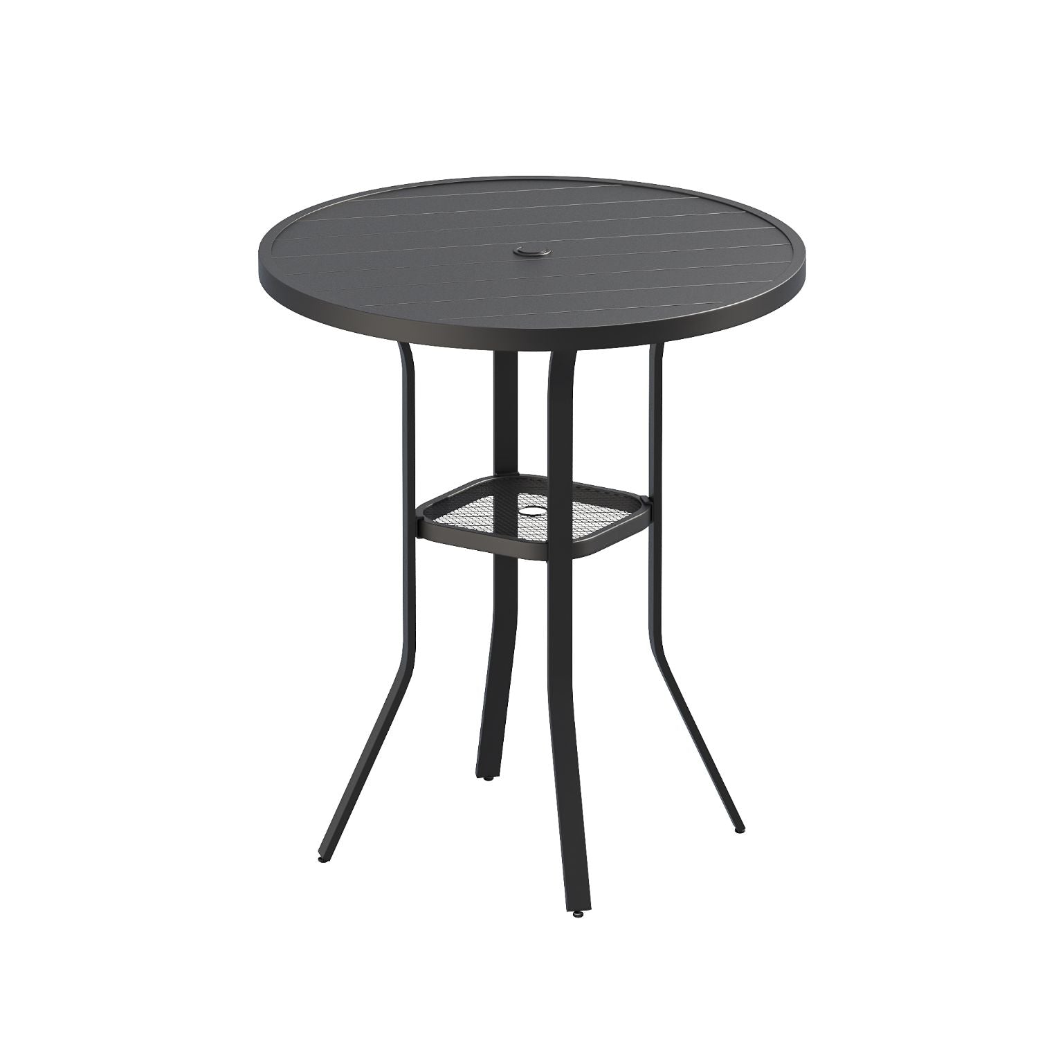 Vicllax Patio 37" Round Bar Table with Umbrella Hole and Storage Shelf