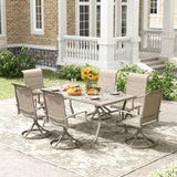 Vicllax 7 Pieces Outdoor Dining Set with Metal Rectangular Table and Padded Swivel Chair