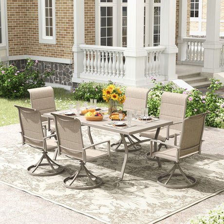 Vicllax 7 Pieces Outdoor Dining Set with Metal Rectangular Table and Padded Swivel Chair