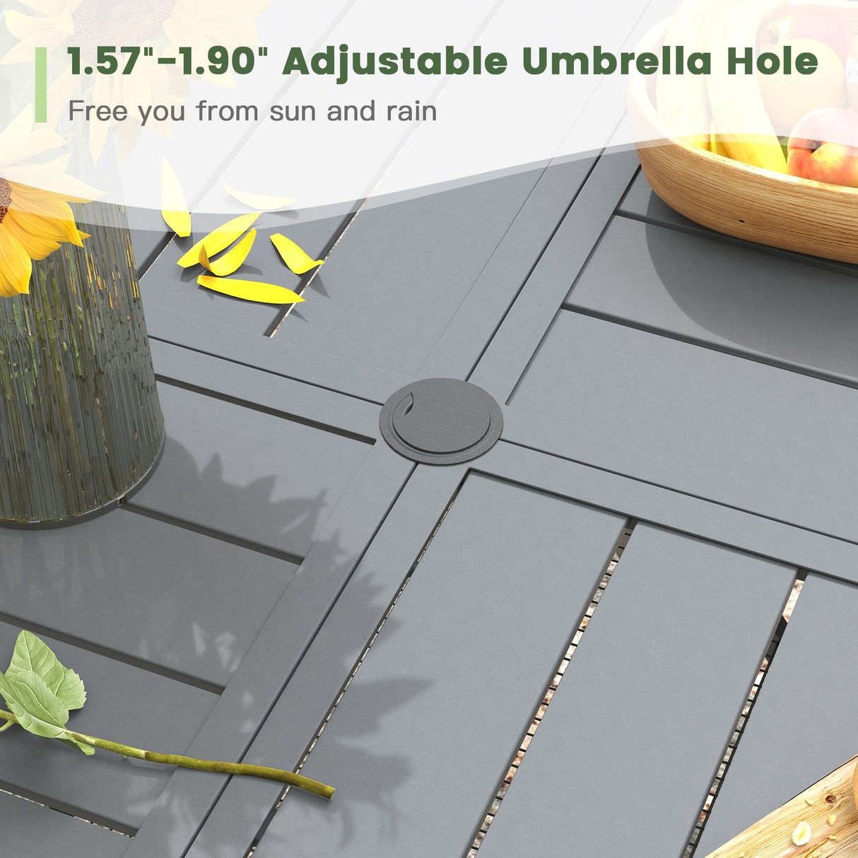 VICLLAX 5-pcs Outdoor Dining Set, 41” Round Metal Table with Umbrella Hole & 4 Swivel Textilene Chairs