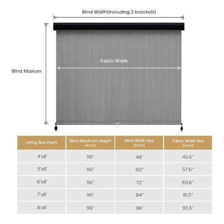Vicllax Outdoor Retractable Spring Pull Roller Shade, Patio Exterior Cordless Blinds