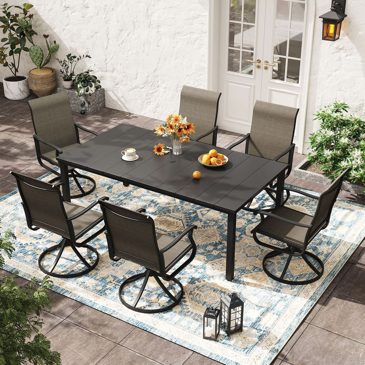 Vicllax 7 Pieces Outdoor Dining Set with Rectangular Dining Table and Swivel Chairs