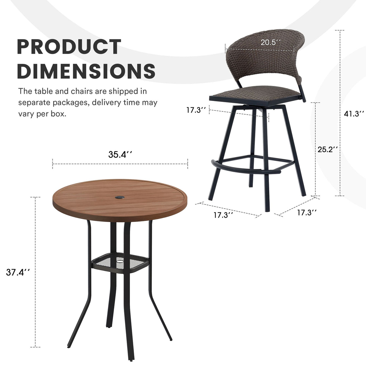 Vicllax 3/5 PCS Outdoor Swivel Bar Set, Patio Wicker Bar Chairs and Round Bar Table