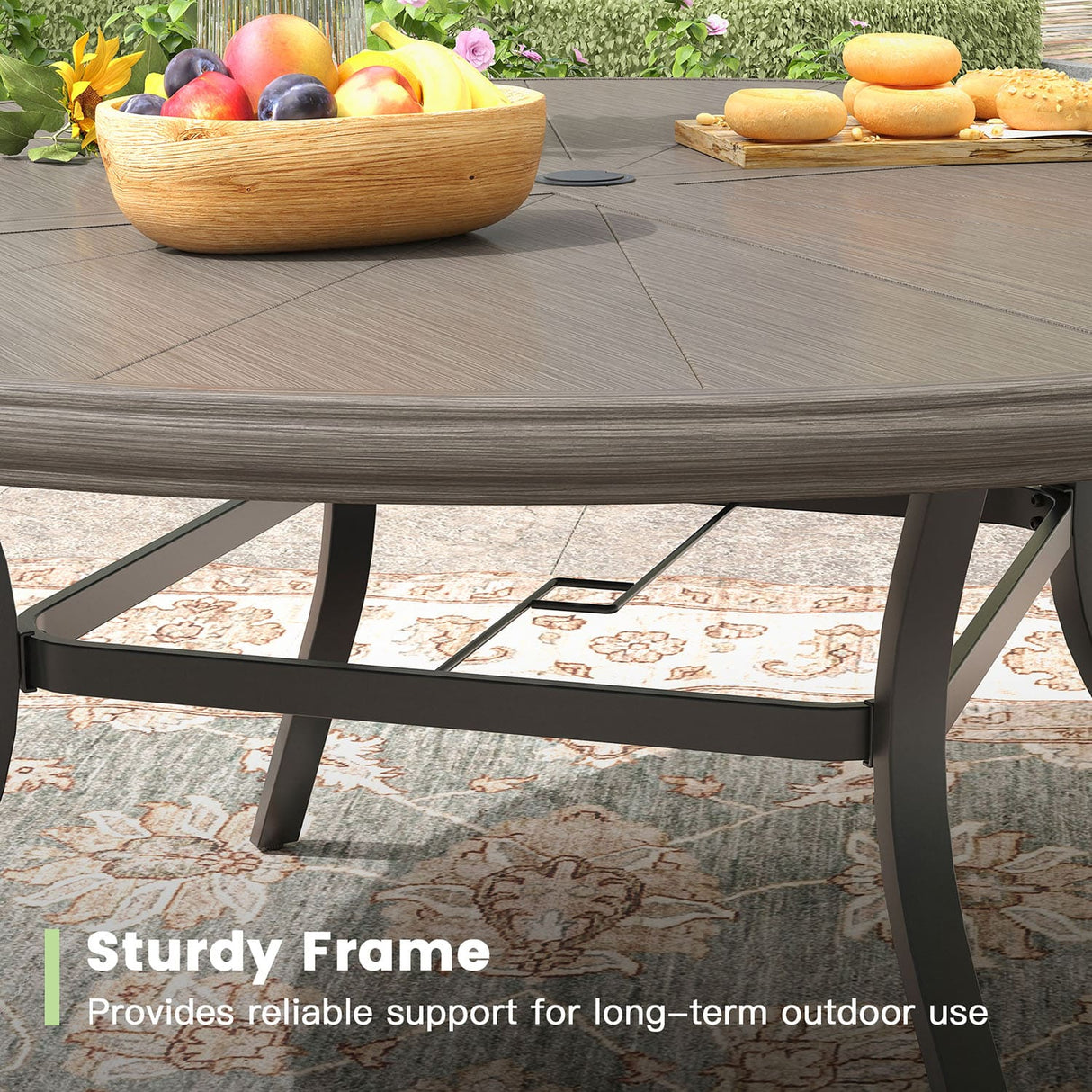 Vicllax Outdoor Round Dining Table, Patio Aluminum Tabletop with Storage Shelf