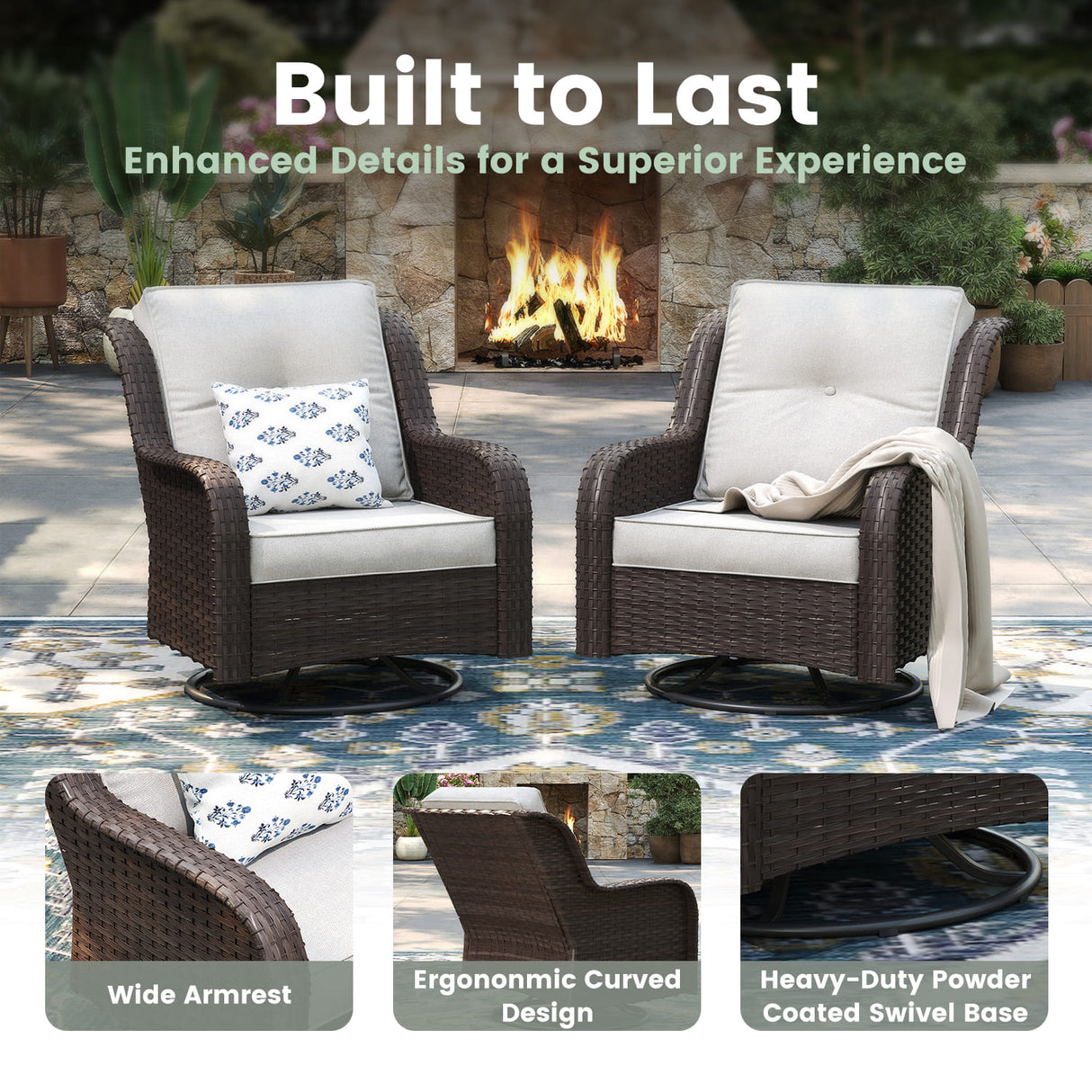 Vicllax Patio Wicker Oasis Lounge Set, Cushioned Sofa Swivel Chairs and Ottomans