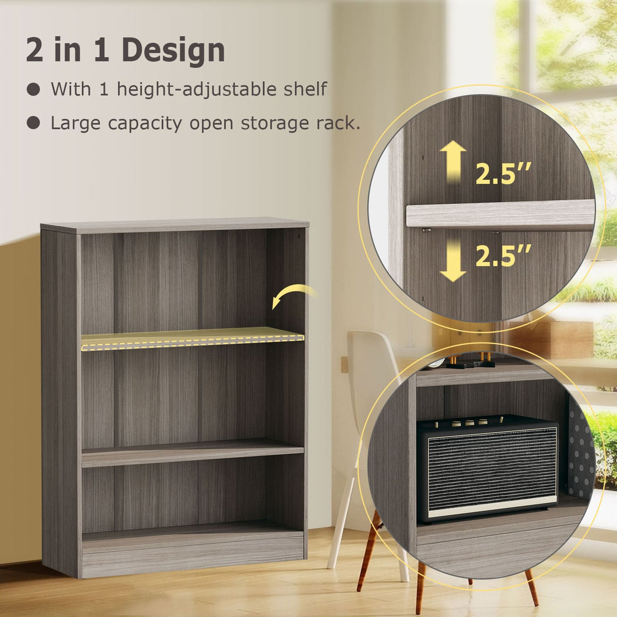 Vicllax Wooden Bookcase, 3/4/5 Shelf Display Open Bookshelves for Home Office