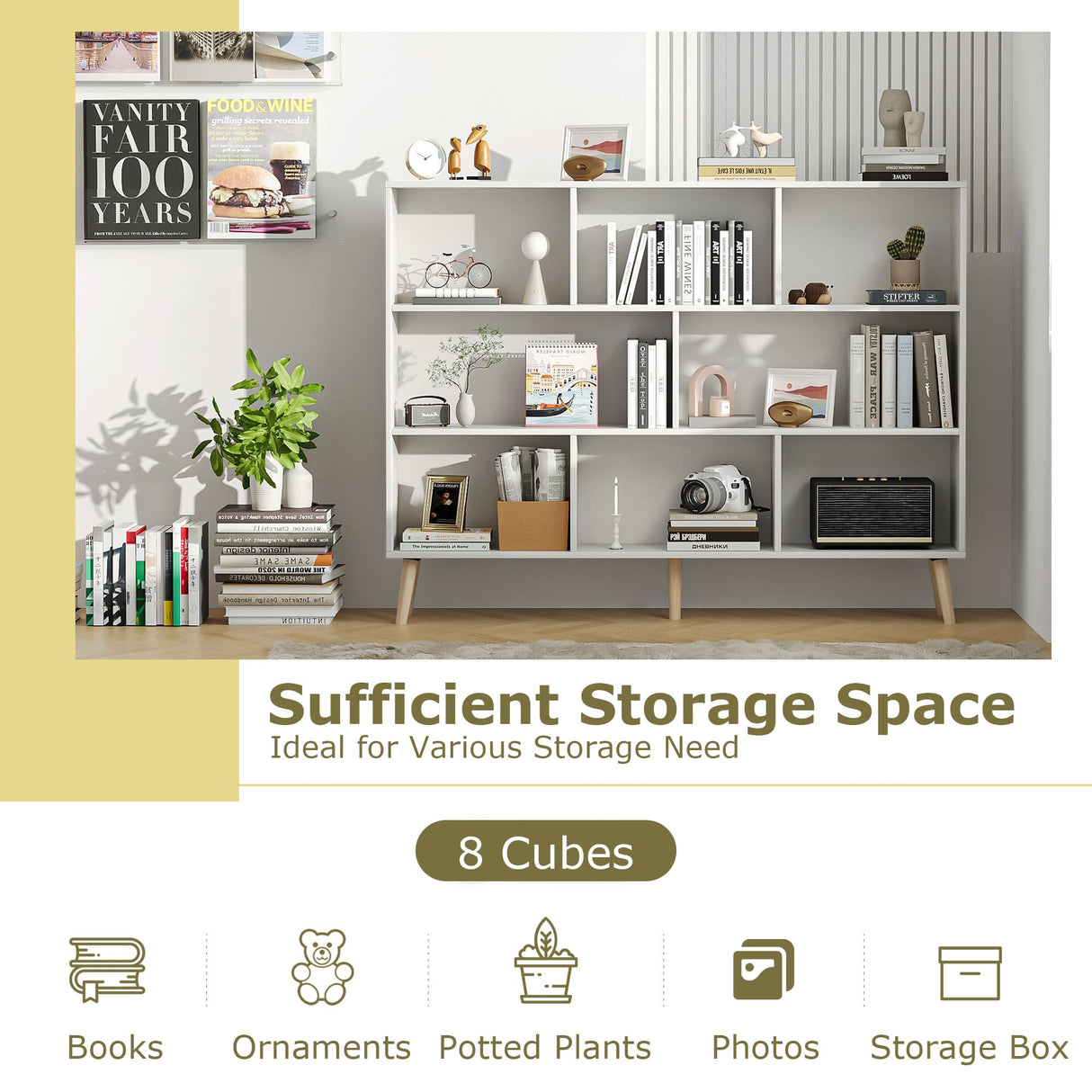 Vicllax Open Bookshelf with Legs, Storage Cube Floor Standing Display Shelf