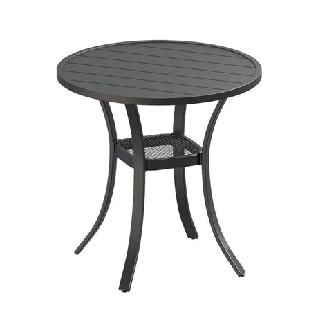 Vicllax Mesa auxiliar redonda de metal para exterior con estante de almacenamiento