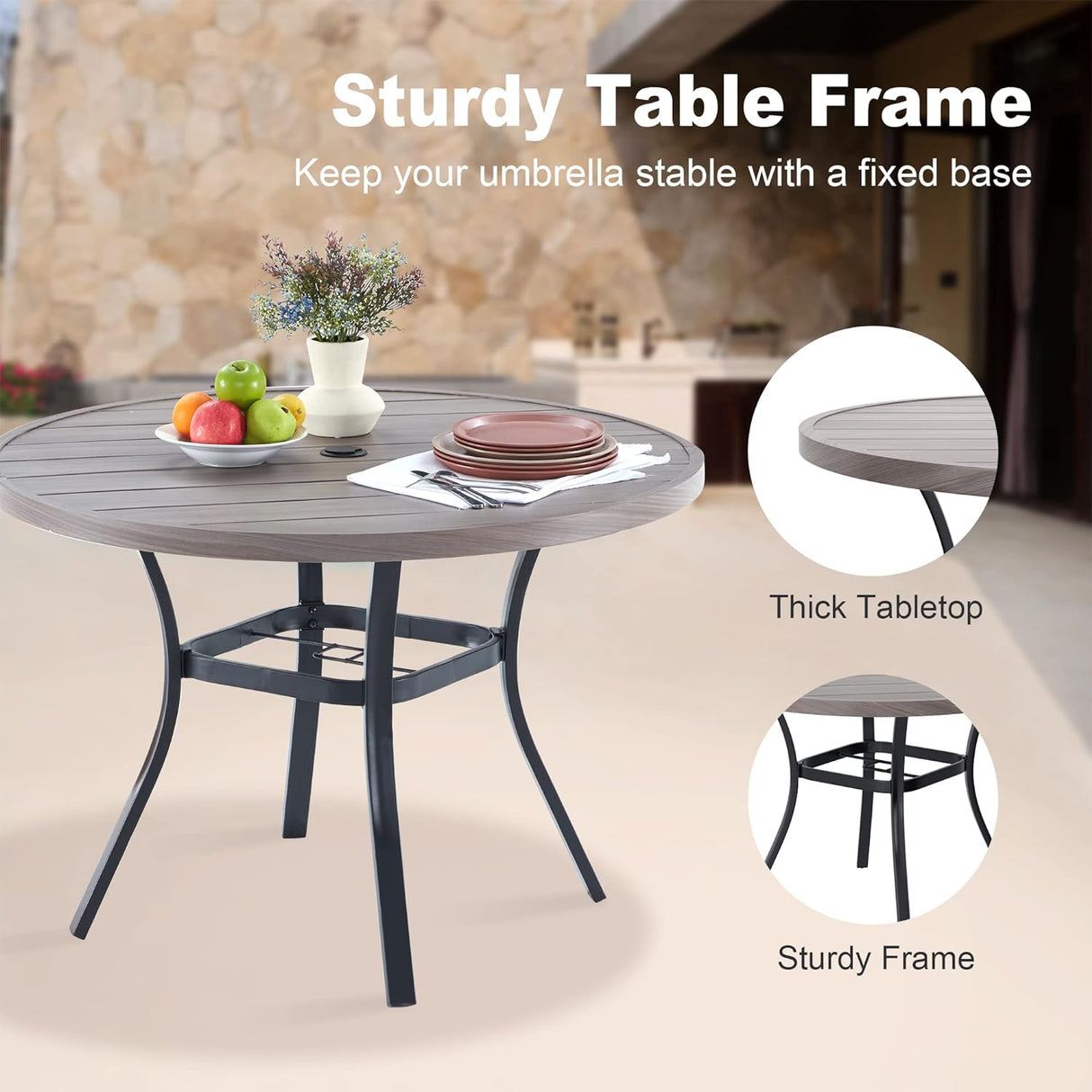 Vicllax 42" Round Metal Patio Table with Adjustable Umbrella Hole