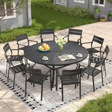 Vicllax Mesa redonda para patio de 42" con estante de almacenamiento y orificio para sombrilla ajustable 