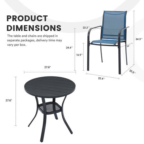 Vicllax 3-Piece Patio Bistro Set, Outdoor Stackable Sling Chairs and Metal Round Table