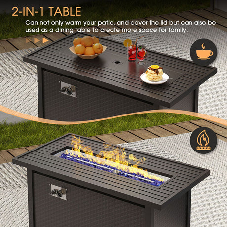 Vicllax Patio Furniture Set, Wicker Outdoor Conversation Set with Cushioned Sofa Chairs Fire Pit Table and Ottomans