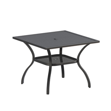 Vicllax Outdoor Patio Dining Table for 4, Metal Square Table with Storage