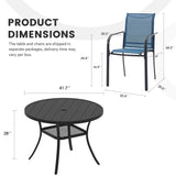 Vicllax Juego de comedor para exterior de 7 piezas con mesa redonda de metal de 48" y sillones de textileno 