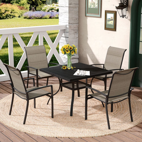 Vicllax Mesa de comedor para patio al aire libre para 4 personas, mesa cuadrada de metal con almacenamiento 