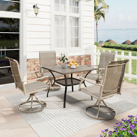 Vicllax Mesa de comedor para patio al aire libre para 4 personas, mesa cuadrada de metal con almacenamiento 