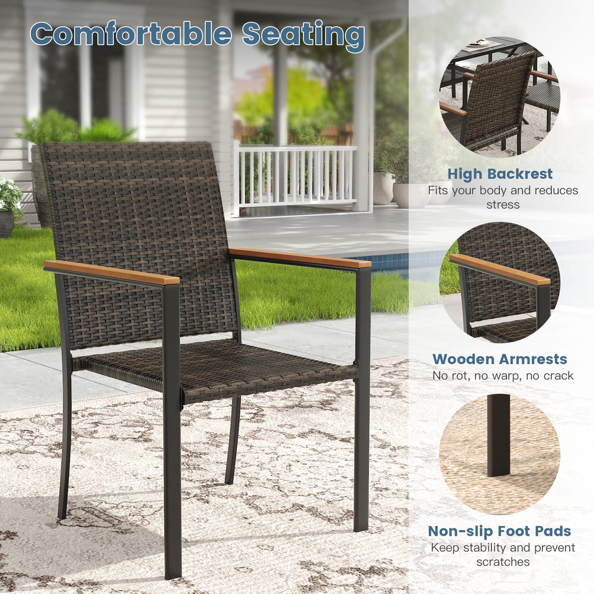 Vicllax 5 Pieces Outdoor Dining Set, Patio Rectangular Metal Table and  4 Stackable  Armchairs